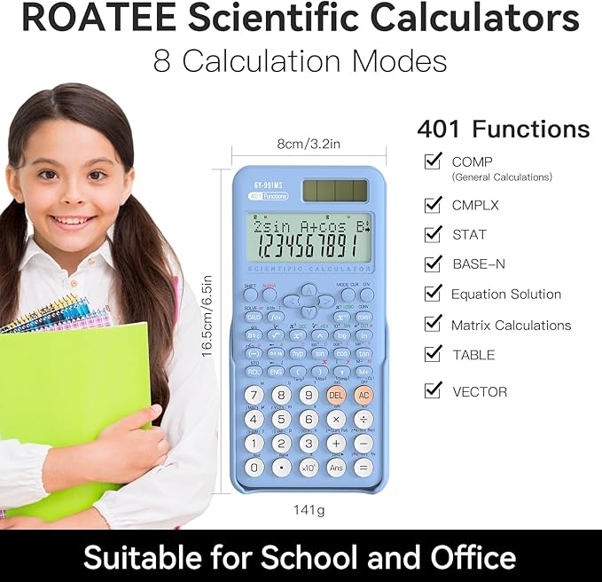 Scientific Calculator School Supplies, ROATEE 991MS 401 Functions 2-Line