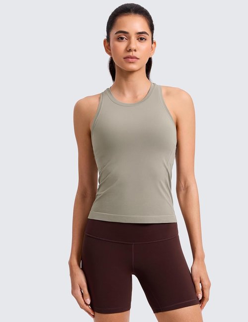 CRZ YOGA Seamless Workout Tank Tops for Women - Breathable Sleeveless Gym Shirts | Athletic Crewneck Racerback