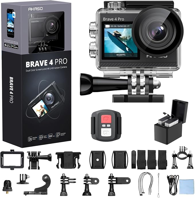 AKASO Brave 4 Pro 4K30FPS Action Camera - 131ft Underwater Camcorder Waterproof