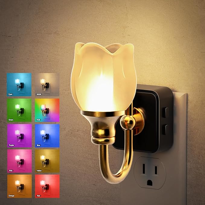 JandCase Night Light, Night Lights Plug into Wall, Glass Tulip LED Nightlight