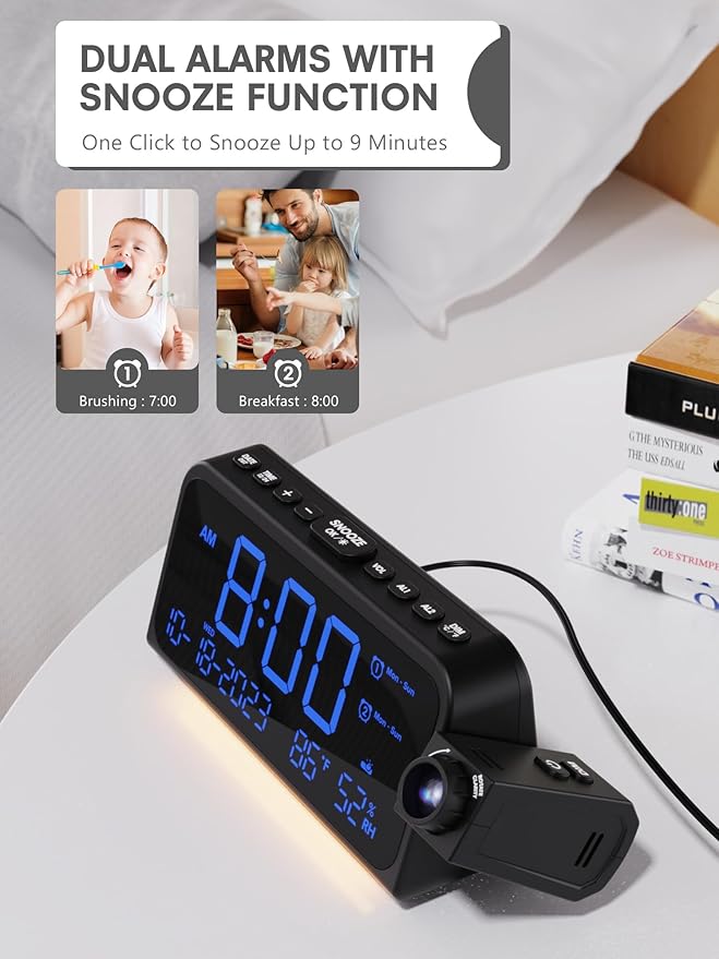 Mesqool Projection Alarm Clock for Bedroom Ceiling, Digital Clock Projector