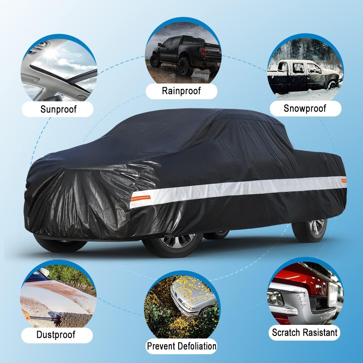 10 Layers Truck Cover Waterproof All Weather. Pickup Truck Cover Rain UV Protection. Length: Up to 210 inches, Universal Fit Most Regular Cab Short Box Ford F100 Chevy C10 S10 Ram 150 250.