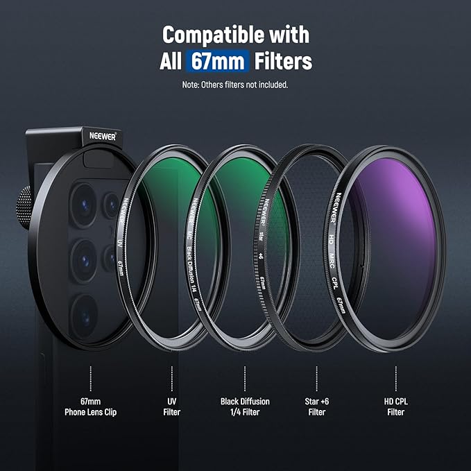 NEEWER 67mm CPL Filter with Cold Shoe Phone Lens Clip, HD Polarizing Filter