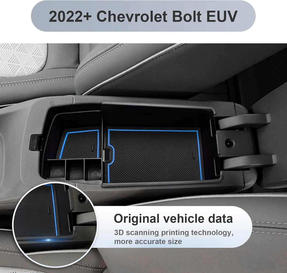 SKTU for 2022 2023 Chevrolet Bolt EUV EV Center Console Organizer Insert ABS Black Materials Tray Armrest Secondary Storage Box Latest 2023 Bolt EUV EV Accessories with Coin Holder (Blue)