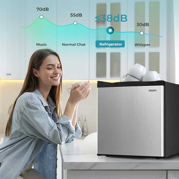EUHOMY 1.7 Cu.Ft Mini Fridge, Reversible Single Door Compact Refrigerator, Energy Saving, Adjustable Thermostat, Mini Fridge for Bedroom, Office, Dorm, Silver
