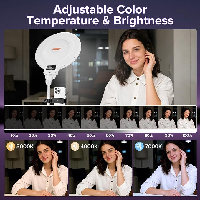 12" Large Ring Light with Stand, 7000K Full-Screen Selfie Light Ring with Phone