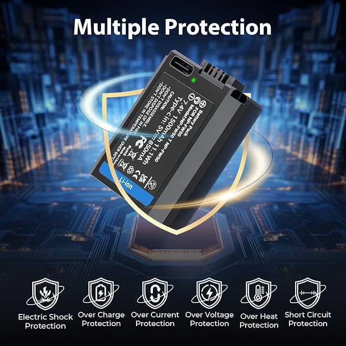LP NP-FW50 Replacement Batteries, USB-C Charging, 1500mAh