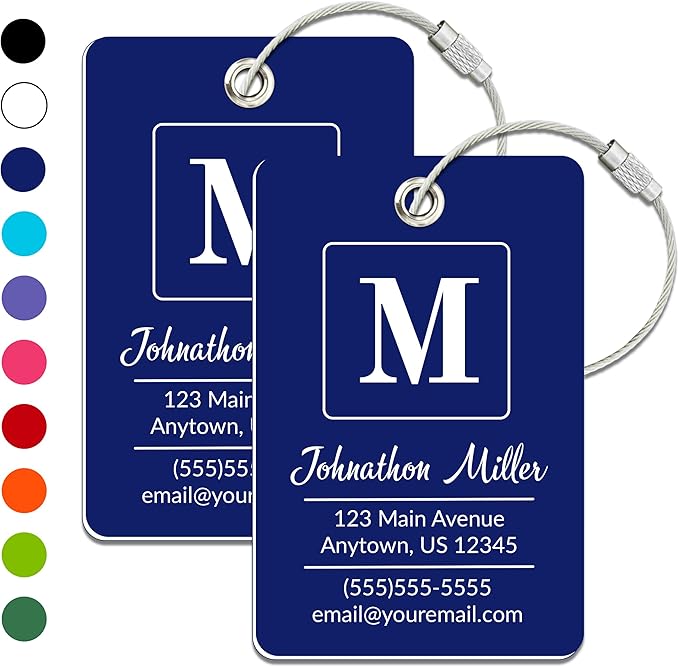Personalized Luggage Tag | 2 Pack | Custom Luggage Tags for Suitcases | Kids Backpack Tag | 10 Color Options & Choose Font, Font Color