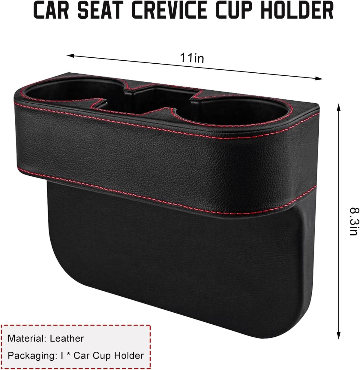 Car Cup Holder Gap Filler Organizer, Multifunctional Car Console Side Organizer with 2 Cup Holders, Leather Seat Gap Filler Portable Drink Holders Storage Box for Most Vehicles (Black)