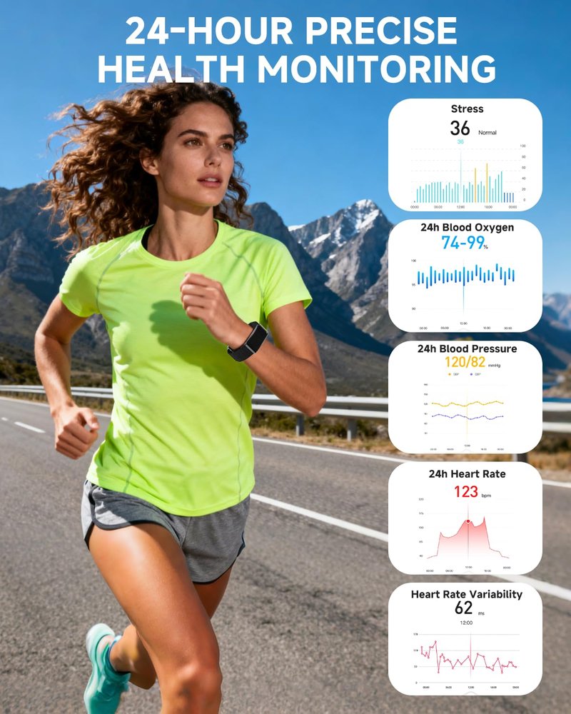 Smart Bracelet for Men Women, Health Activity Fitness Trackers, 24/7 Continuous Blood Pressure/Heart Rate Monitor, 24H Sleep Tracker,170+ Sports Modes Fitness Tracker, Smart Band with Free APP 2 Bands