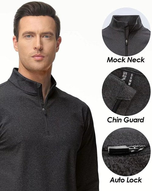 Boladeci Men's Quarter Zip Pullover - Premium Fleece Lined Long Sleeve Golf Shirt | Midweight Heather Design