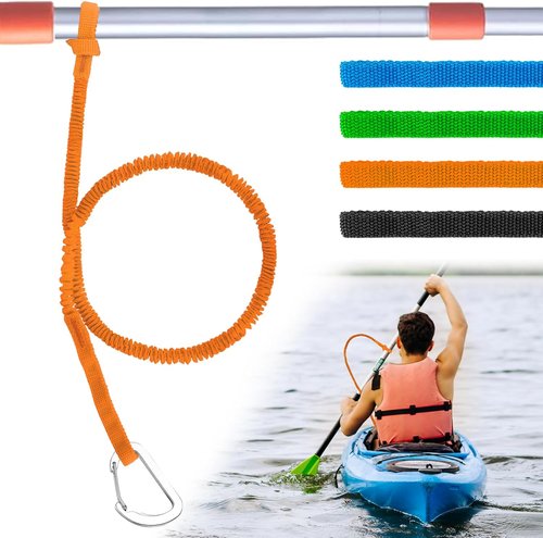 Kayak Paddle Board Tether Leash - Stretchable 3.3-7 Feet Strap with Carabiner for SUP & Canoeing