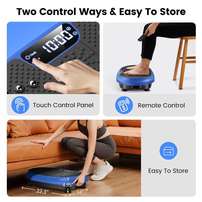 Vibration Plate Exercise Machine, Vibrating Fitness Platform for Lymphatic Drainage, Full Body Shaker Workout Equipment, Bluetooth Power Shaping Vibrate Plate, Board Sport for Home Exercise Gym, Blue