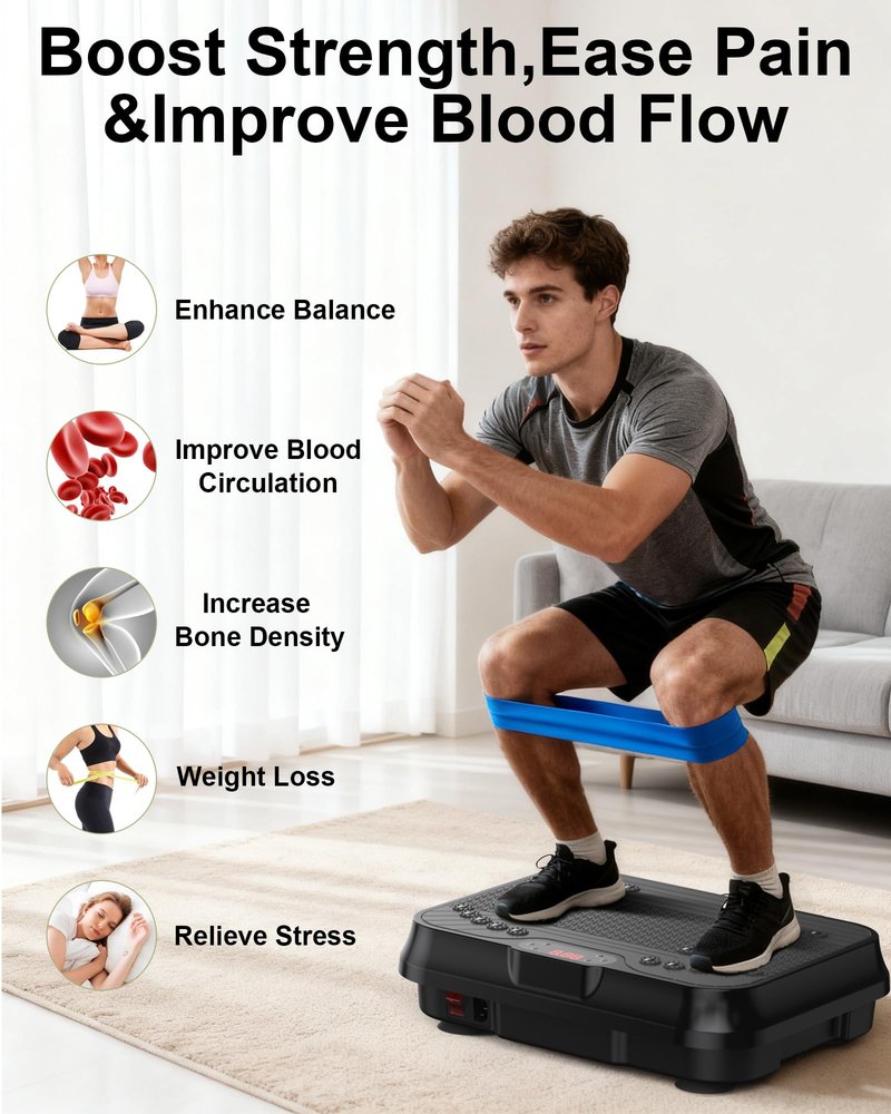 Vibration Plate Exercise Machine, Shake Plate, Vibration Plate for Lymphatic Drainage & Weight Loss, 250 Speed Levels, 400 Lbs Capacity Whole Body Vibrating Plate Workout with Fitness Resistance Band
