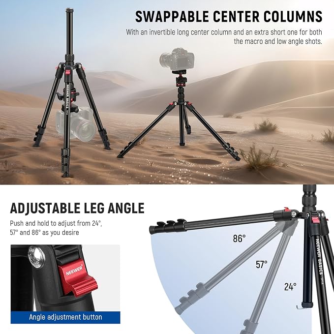 NEEWER Basics Travel Tripod for Camera, Ball Head, Arca Type QR Plate, Cell