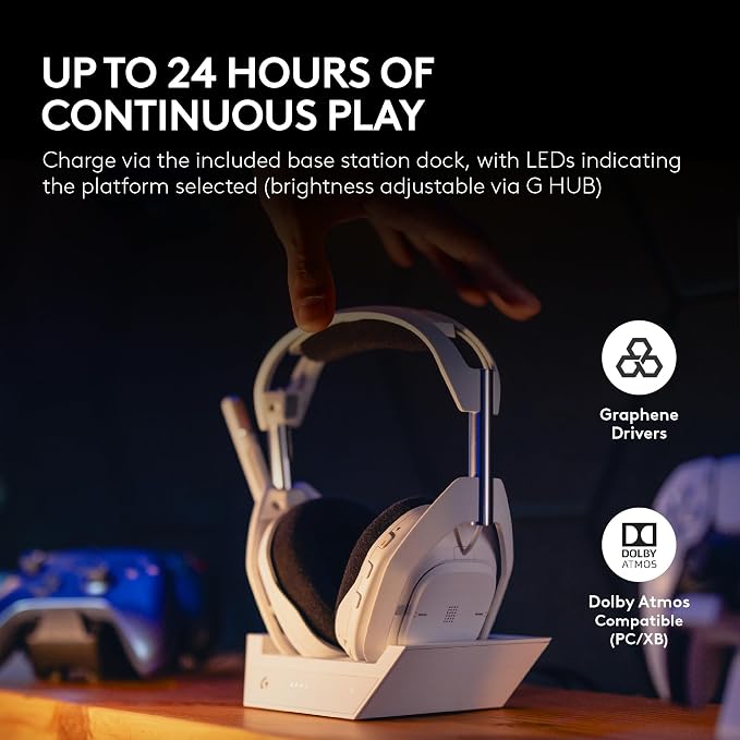 Logitech G Astro A50 X Multi-Platform Wireless Gaming Headset - White | For PS5, Xbox, PC, Switch - PLAYSYNC Video & Audio Switcher, HDMI 2.1 4K 120Hz VRR, 24bit/48kHz, <24hr Battery, 2.4GHz & BT