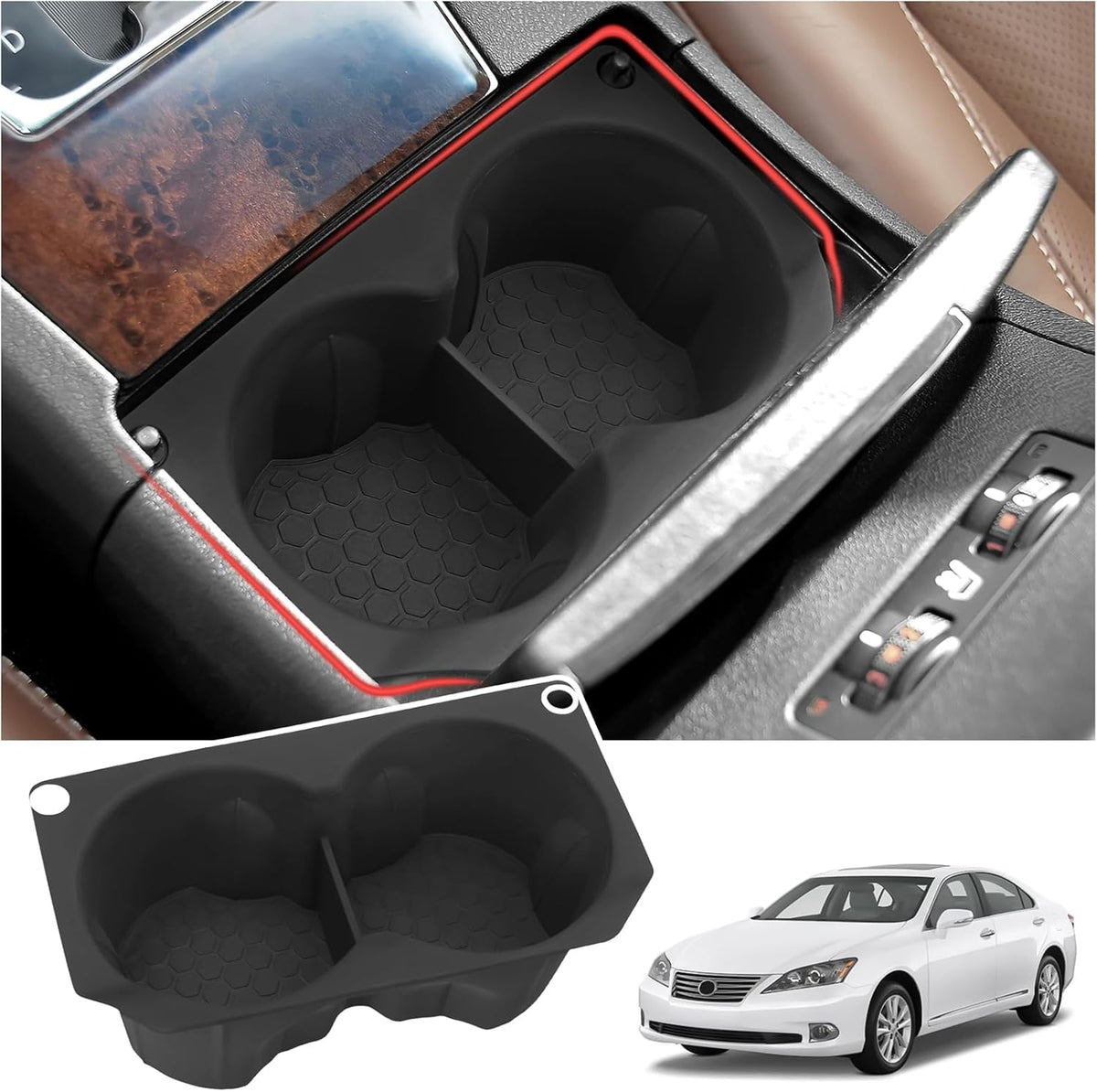 Hellet 2PCS Car Cup Holder Compatible with Toyota 2006-2012 RAV4 Accessories Silicone Material OEM Style Inserts Center Console Organizer