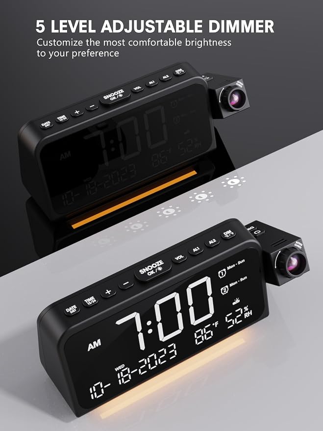 Mesqool Projection Alarm Clock for Bedroom, Digital Clock