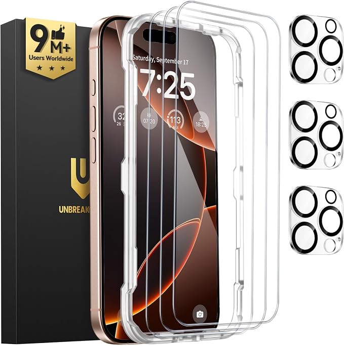UNBREAKcable iPhone 16 Pro Max Screen Protector 3-Pack, Upgraded Dual-Tempered