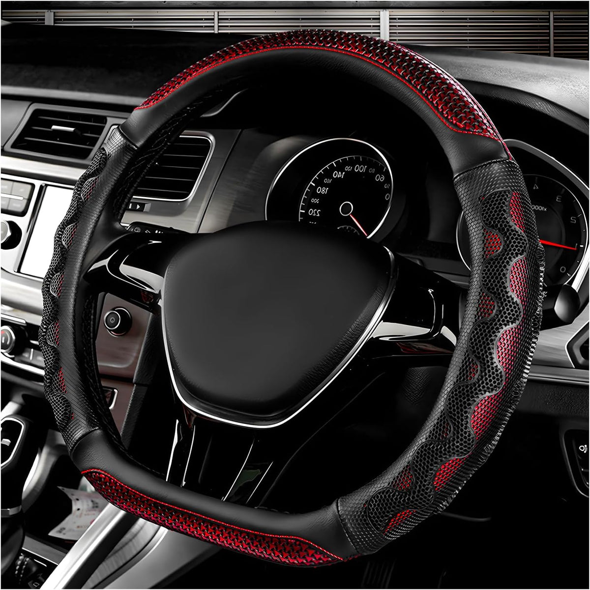 Car Steering Wheel Cover, 15 Inch Anti-Slip Steering Wheel Cover Protector with 3D Honeycomb Design, Universal Steering Wheel Covers for Cars Truck SUV, Car Accessories (Red)