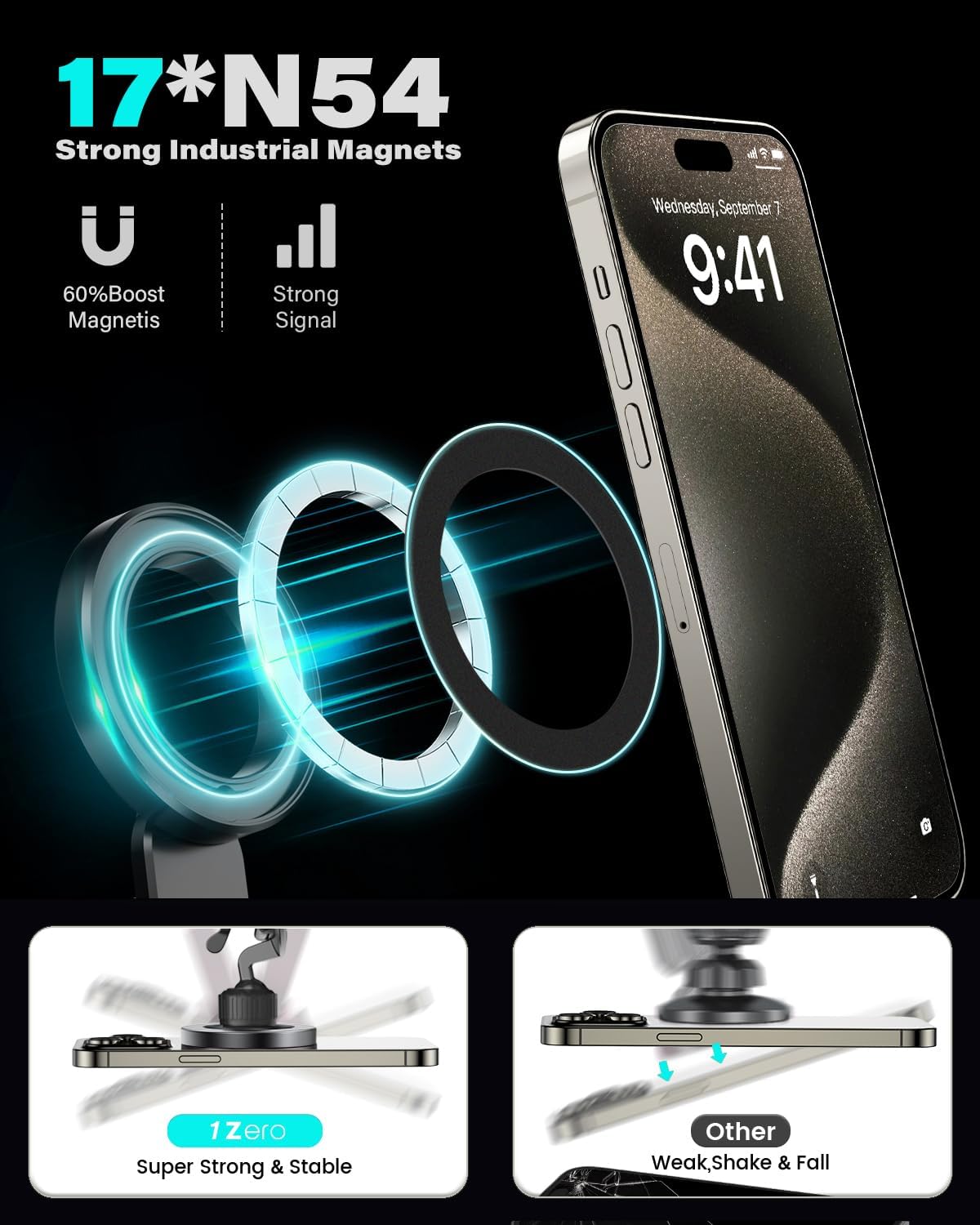 1Zero for MagSafe CD Phone Holder for Car, Foldable Longarm CD Phone Mount