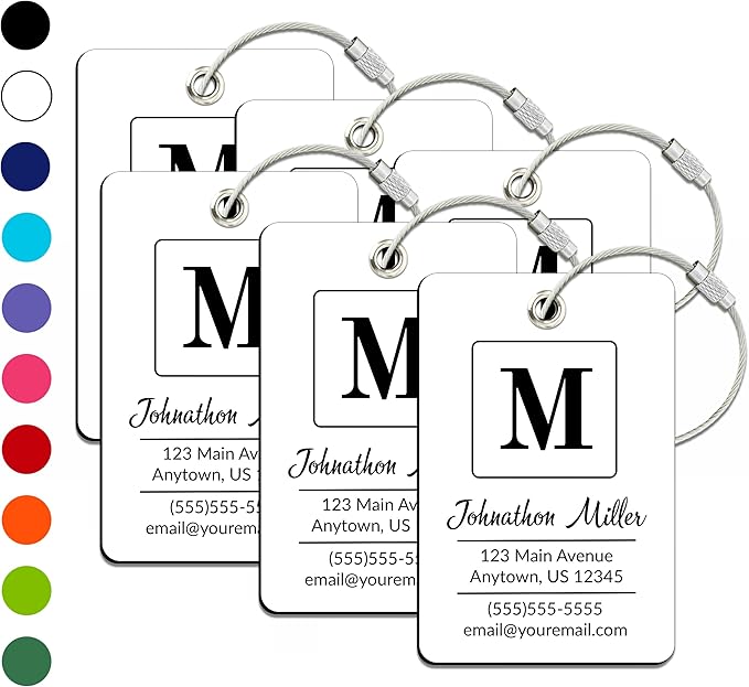 Personalized Luggage Tag | 6 Pack | Custom Luggage Tags for Suitcases | Kids Backpack Tag | 10 Color Options & Choose Font, Font Color