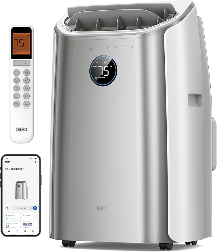 DREO Portable Air Conditioners, 14000 BTU AC Unit for Bedroom with Drainage-Free Cooling, 3-in-1 with Fan & Dehumidifier, Touch/APP/Voice/Remote, 24h Timer, Smart Floor AC for Room Indoors, AC516S