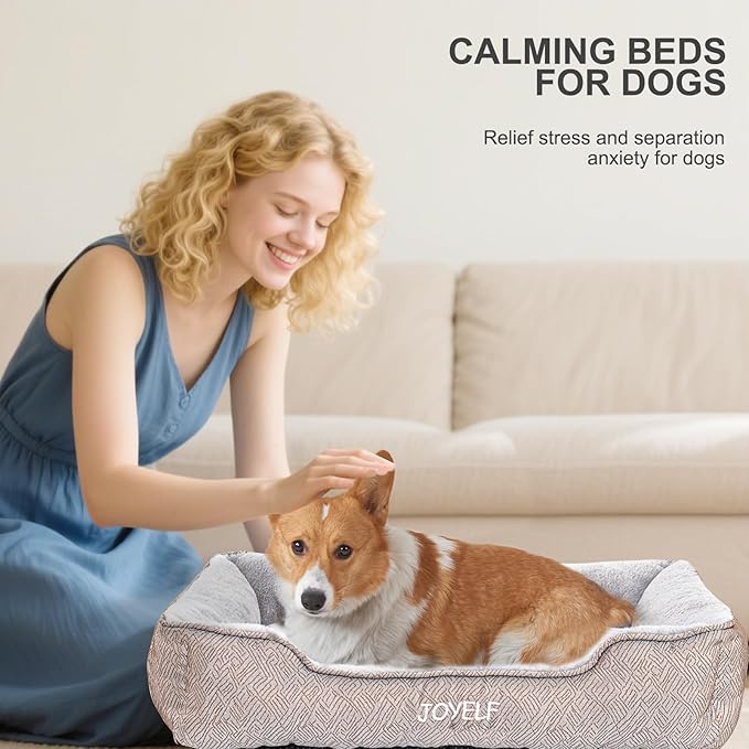 JOYELF Rectangle Dog Bed Calming Cat Bed Sofa, Cute Fluffy Pet Couch Bed for Dogs and Cats - Large(Upgraded Version)