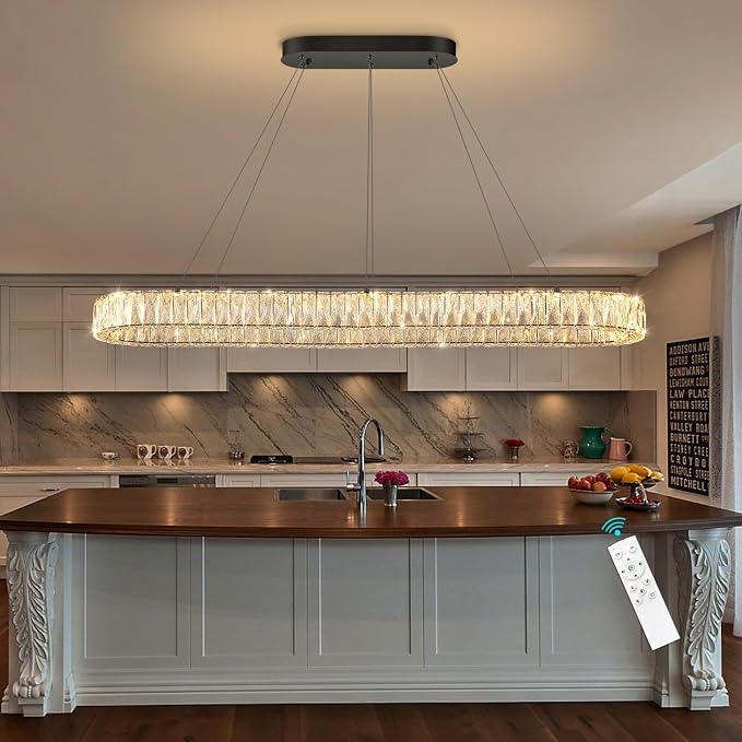 HAIXIANG Modern Crystal Chandelier Dimmable LED Long Chandeliers