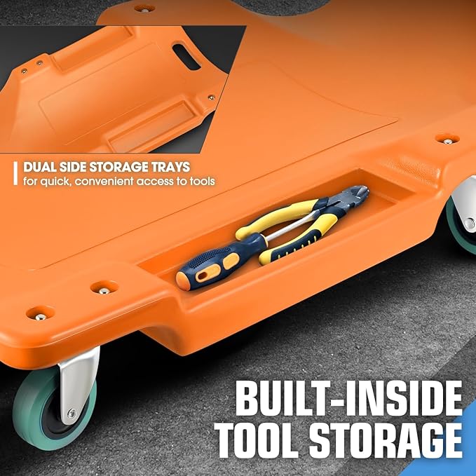 PM PERFORMOTOR 40" L X 19" W Vehicle Repair Low Profile Automotive Creeper w/Padded Headrest, Orange, PM-TOL-CPC40-OG