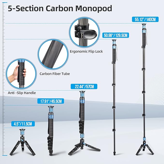 SIRUI P-325FS Monopod with Feet, Max Load 22lbs, 360° Panorama, Quick Release