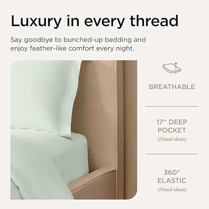 Threadmill King Size Sheets | 800 Thread Count King Bed Sheets Set for King Mattress 16” Deep Pocket | Sateen Weave, Better Than Egyptian Cotton, 4-Piece Bedding Set with Cooling Effect | Seaglass