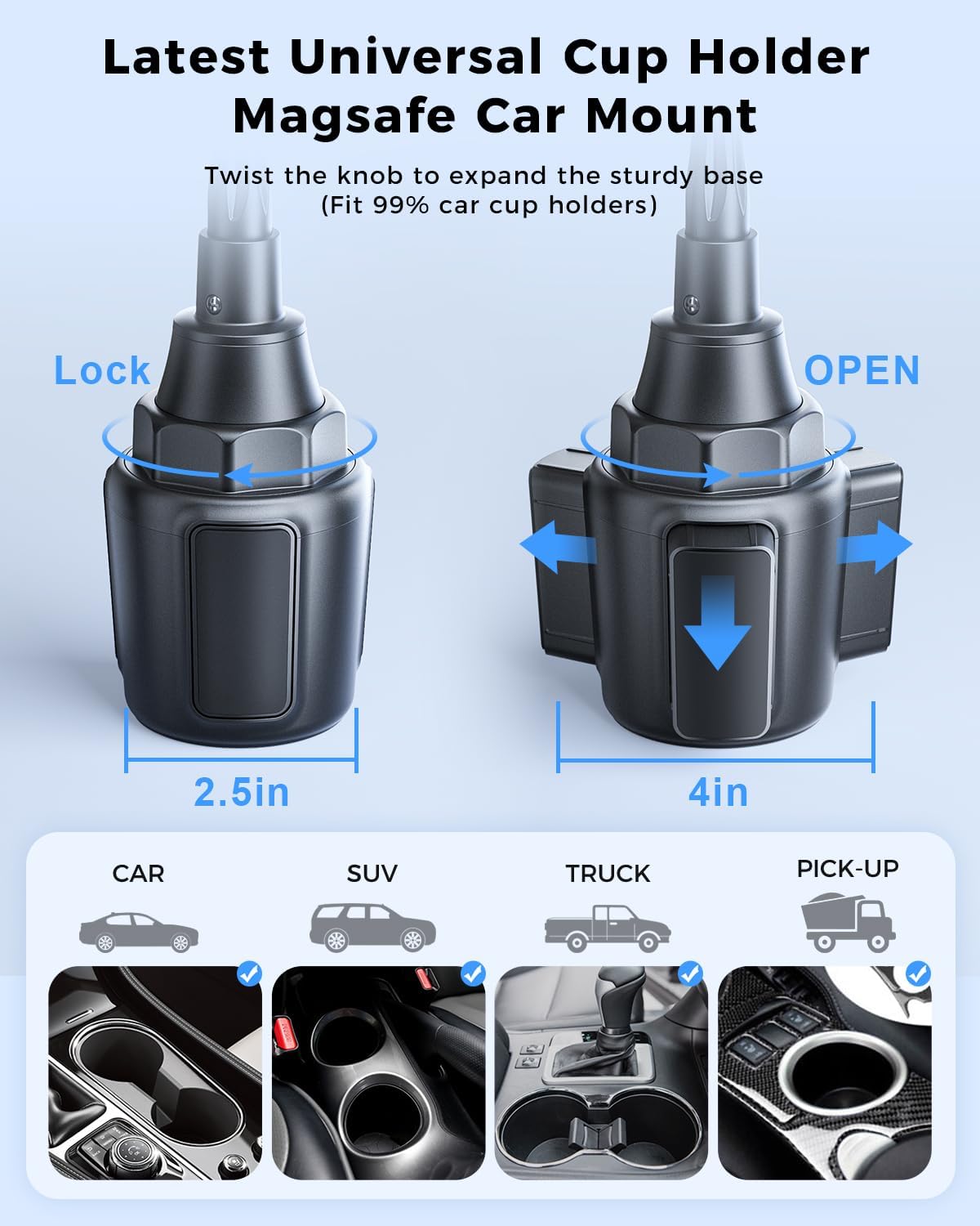 SUPERONE 15W MagSafe Car Charger Cup Holder Mount for iPhone