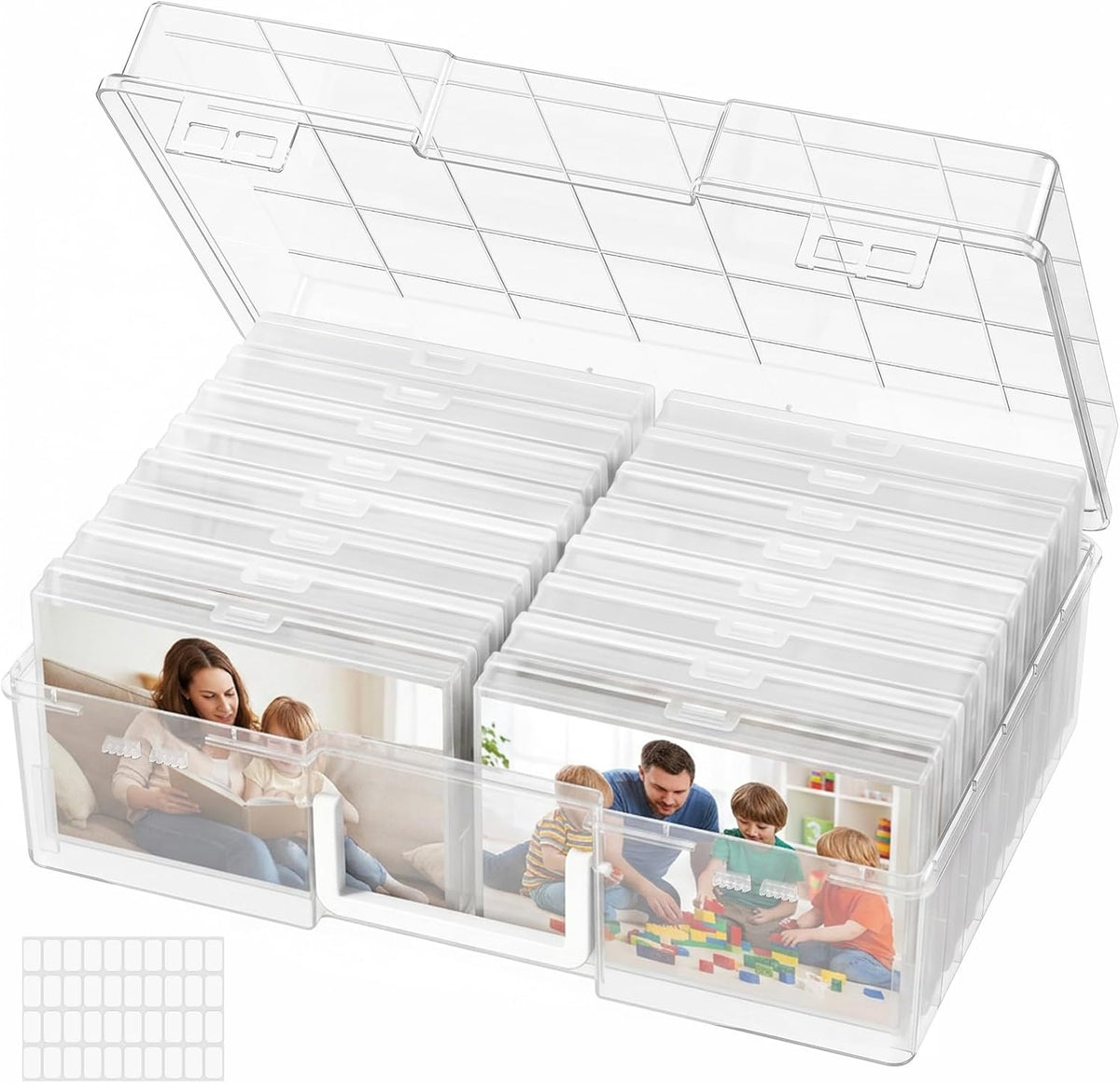 Lifewit 16 Pcs Photo Storage Box, Photo Albums 4x6 Pictures, Acid-Free Stackable Case with Labels, Trading Card Container for Sticker, Seed, Scrapbooking, Craft, Diamond Art, Classroom Supplies, Clear