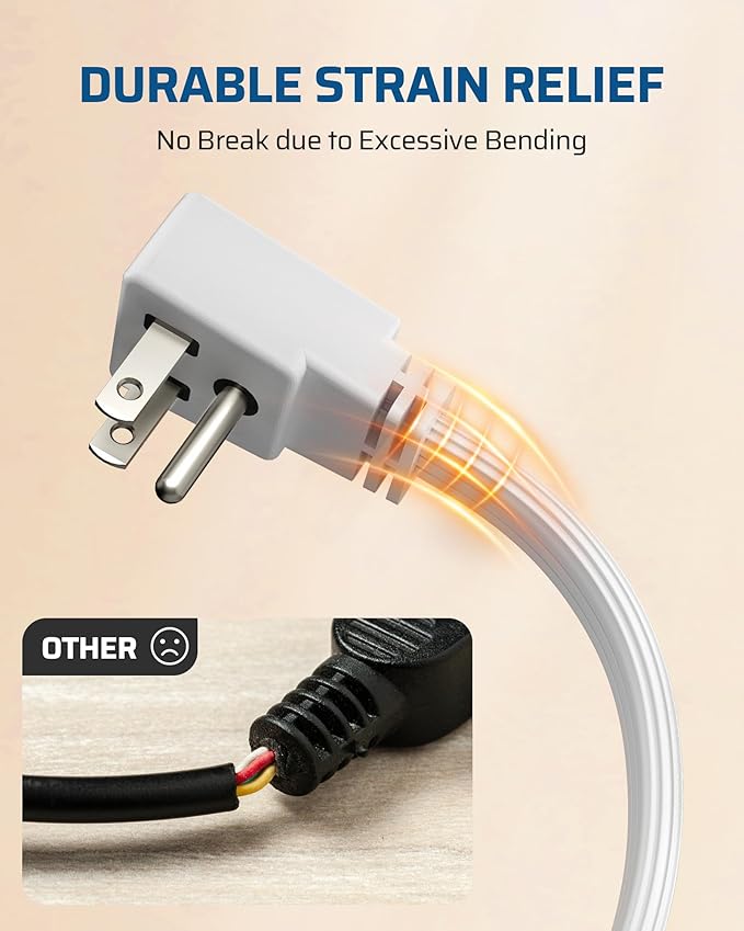 DEWENWILS 6FT Extension Cord with 3-Prong Flat Plug, 15A/1875W 14/3 SPT-3 Flat Wire, Space Saving for Home Office Appliances & Electronics, ETL Listed, 2 Pack, White