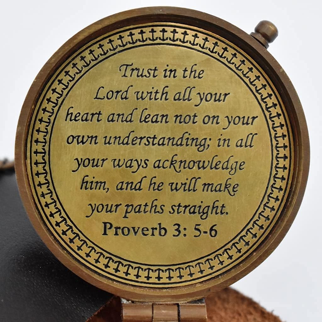 Trust In The Lord Engraved Compass - Inspirational Graduation Gift with Stamped Leather Case | Camping & Boating Essential
