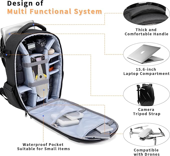 Camera Backpack Hard Shell Imitation Carbon Fiber DSLR, Waterproof Shockproof