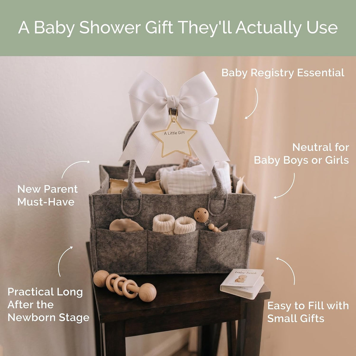 Parker Baby Co. Diaper Caddy - Nursery Storage Bin and Car Organizer for Diapers and Baby Wipes - Charcoal, Large