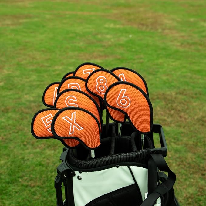 Montela Golf Iron Covers,Golf Iron Head Covers Mesh Golf Iron Covers Set 10pcs Golf Iron Headcovers,Golf Club Head Covers for Iron with Magic Tape Fit Most Brand 4-9 APSX