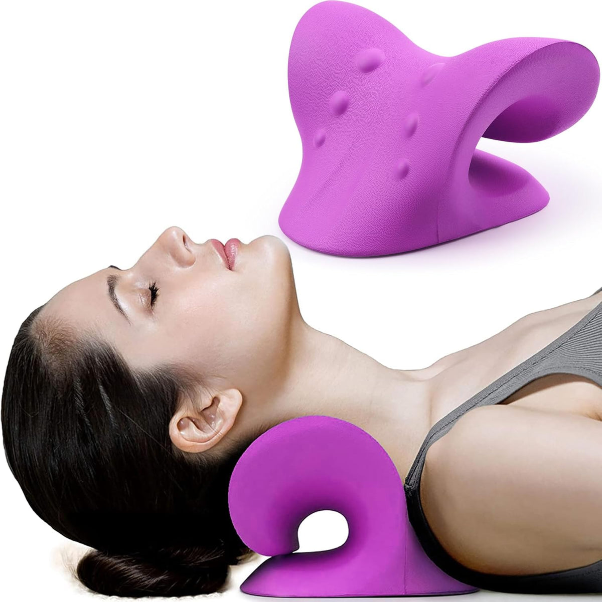 RESTCLOUD Neck and Shoulder Relaxer - Cervical Traction Device for TMJ Pain Relief | Chiropractic Pillow (Purple)