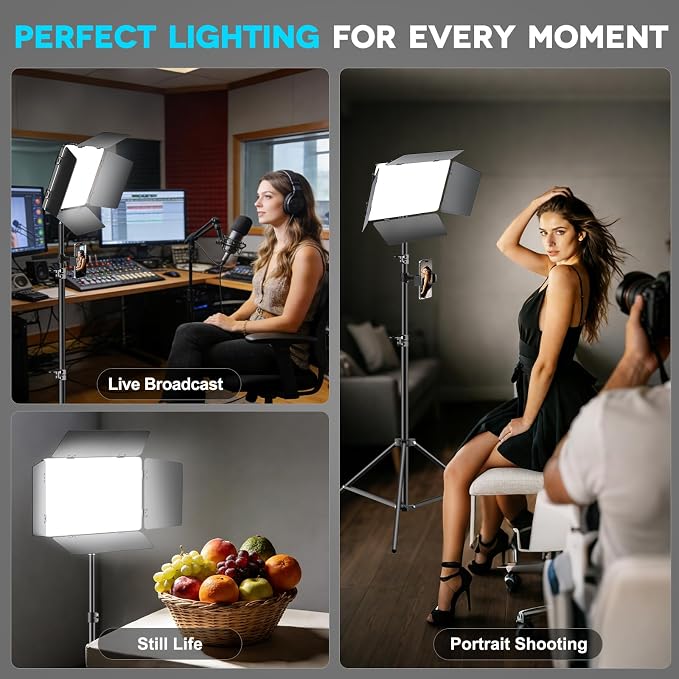 2 Pack LED Video Light Kit 79'' Tripod Light Stand, 30W 3000Lux Photography