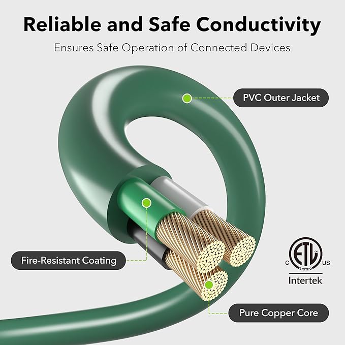 BN-LINK 25Ft Outdoor Extension Cord with 3 Outlets, 2-Pack, 16/3 SJTW, 13-Amp Power Cord for Lighting, Landscaping & Holiday Decorations, Grounded, ETL Listed