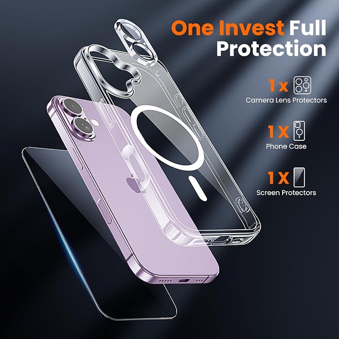 toushion 3 in 1 for iPhone 17 Case Clear, Fits MagSafe, Not Yellowing, Screen