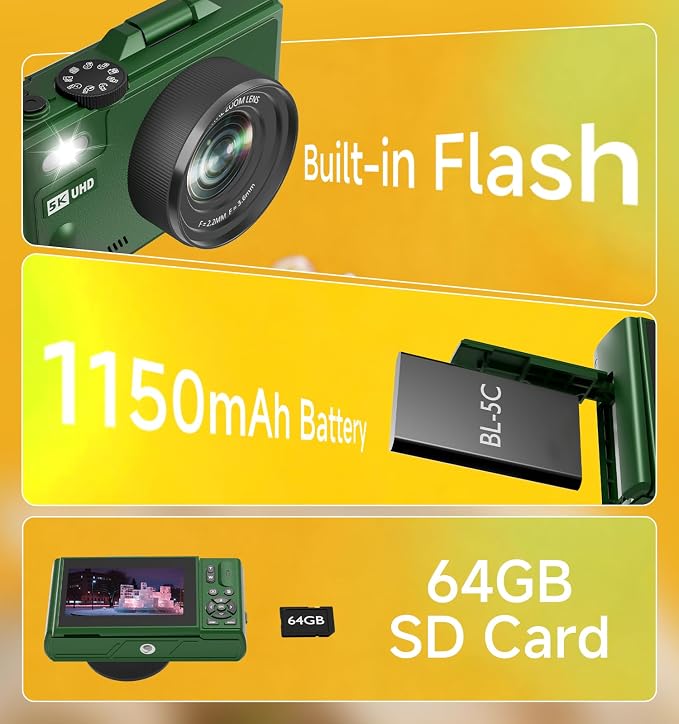5K Digital Camera for Photography, 80MP Digital Camera