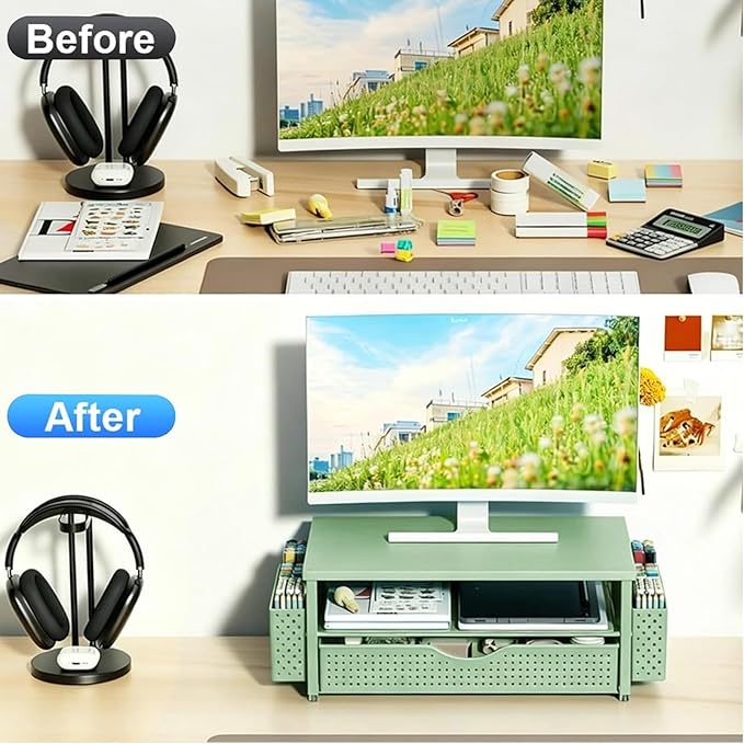 Spacrea Desk Organizer and Accessories, Computer Monitor Stand Riser