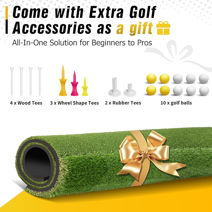Dual-Turf Golf Mat 31mm: 6x4ft/5X5ft Extra Large Golf Hitting Mats Practice Outdoor Indoor, High-Density Artificial Turf Matt for Garage Simulator Chipping Driving Training, Ideal Gifts for Men Dad