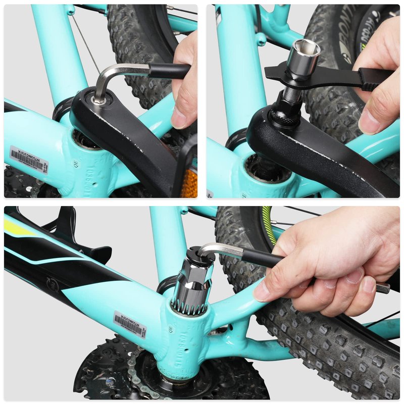Oumers Bike Crank Puller Tools Set, Bike Crank Arm Remover + Bottom Bracket Removal + Spanner Wrench + Hexagonal Wrench + Bicycle Crank Arm + hex Head Crank arm Bolts for Repair Bike