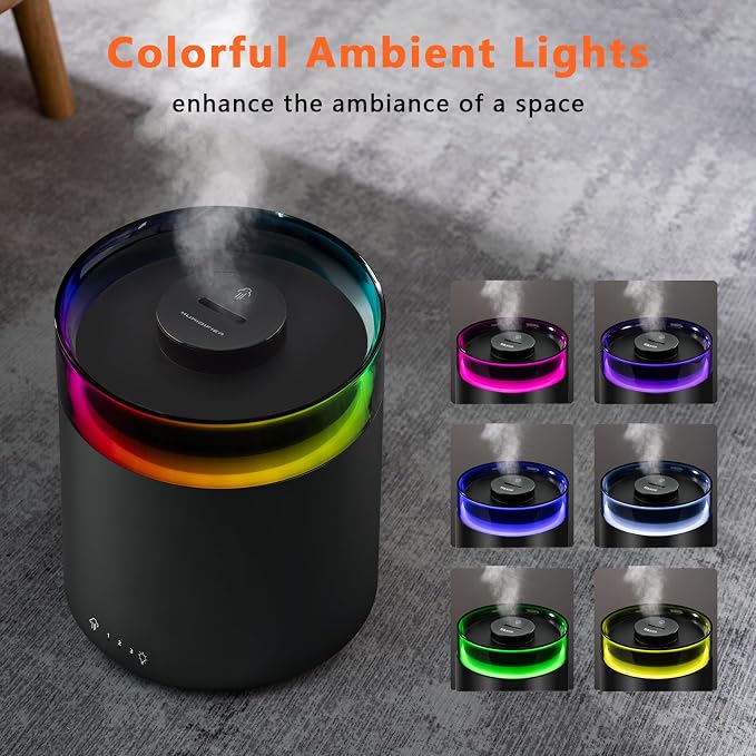 Humidifiers for Bedroom Home,3L Top Fill Cool Mist Humidifier for Baby Nursery,Essential Oil Diffuser for Large Room,3 in 1 Quiet Ultrasonic Humidifier for,Office,Plant,Nursery,BPA FREE(Black)