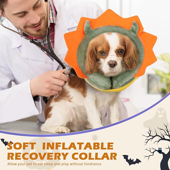 IEUUMLER Inflatable Recovery Dog Collar, Protective Donut Cone, Adjustable Soft Collar for Dog and Cat After Surgery Prevent from Biting & Scratching EU002 - Green Demon M+