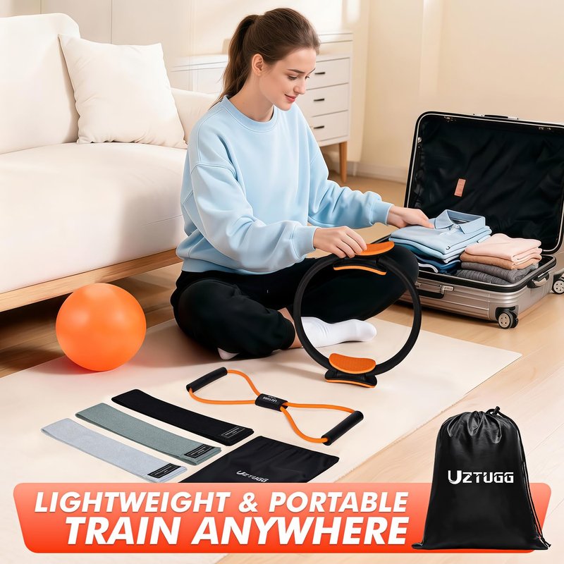 UZTUGG Pilates Equipment Kit at Home for Women, 4-in-1 Workout Essential Set with Pilates Ring, Fabric Resistance Bands, Figure 8 Resistance Band, Pilates Ball–Full Body Toning, Yoga & Stretching